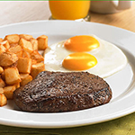 steak, eggs and hash browns for breakfast